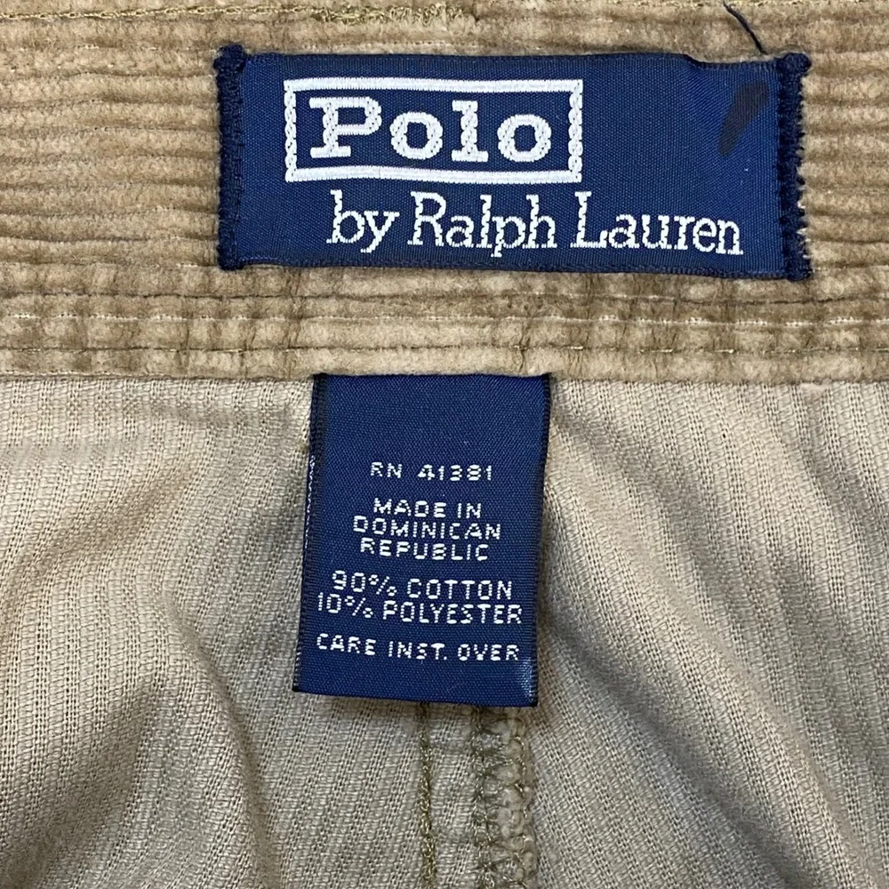 VTG Polo Ralph Lauren Cargo Pants Mens 38x32 Corduroy Tan Military Straight Leg